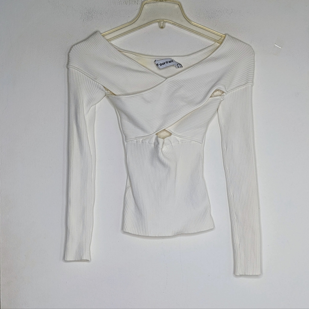 Self-Portrait Ribbed Knit Crossover Top - Picture 4 of 6